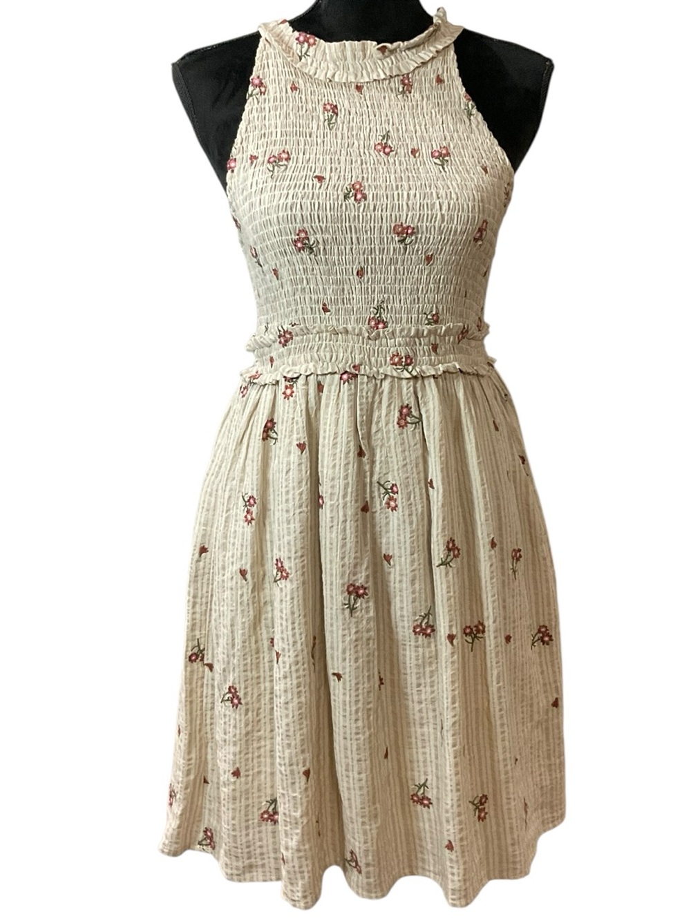 Taylor & Sage Cream Floral Smocked Linen Blend Sundress Medium